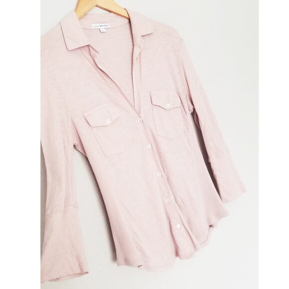 James Perse Sheer Slub Side Panel Shirt Pale Ballerina Pink Size M $185 WUA3042 - Picture 9 of 16